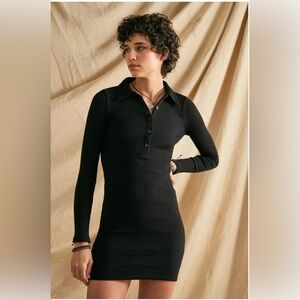 BDG Black Ribbed Polo Long Sleeve Dress